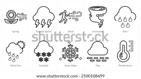 A set of 10 mix icons as spring, thunder storm, wind