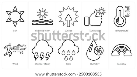 A set of 10 mix icons as sun, morning view, sunrise