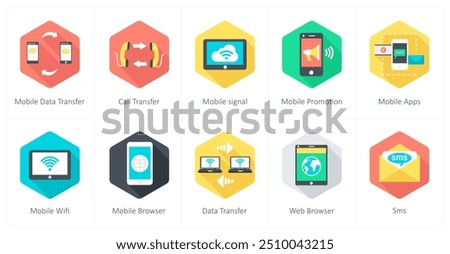 A set of 10 Communication icons as mobile data transfer, call transfer