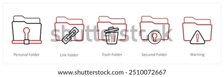 A set of 5 folder icons such as personal folder, link folder