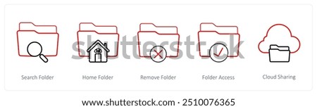 A set of 5 folder icons such as search folder, home folder