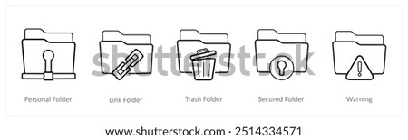 A set of 5 folder icons such as personal folder, link folder