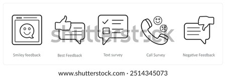 A set of 5 survey and ratings icons such as smiley feedback, best feedback