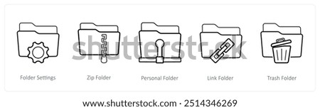 A set of 5 folder icons such as folder settings, zip folder