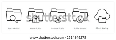 A set of 5 folder icons such as search folder, home folder