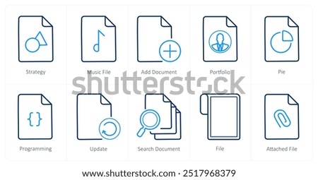 A set of 10 File icons as strategy, music file, add document