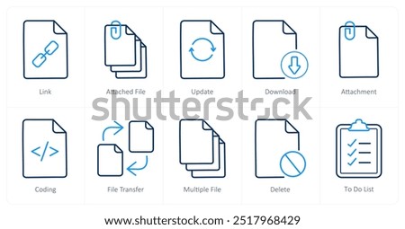 A set of 10 File icons as link, attached file, update