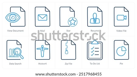 A set of 10 File icons as view document, mail, star