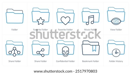 A set of 10 Folder icons as folder, favorite folder, music folder