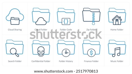 A set of 10 Folder icons as cloud sharing, cloud folder, folder code