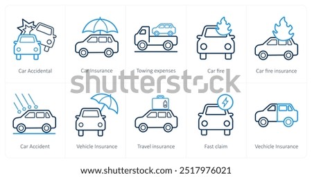 A set of 10 Insurance icons as car accidental, car insurance, towing insurance