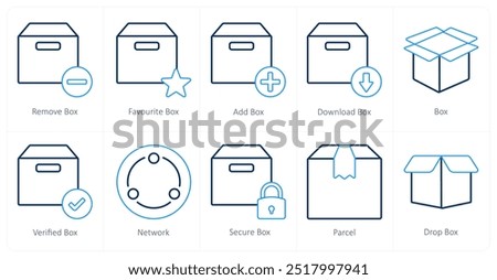 A set of 10 mix icons as remove box, favorite box, add box