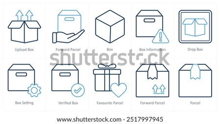 A set of 10 mix icons as upload box, foward parcel, box