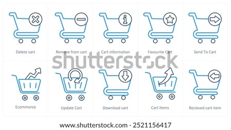 A set of 10 cart icons as delete cart, remove from cart, cart information