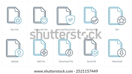 A set of 10 file icons as star file, favorite file, secured document