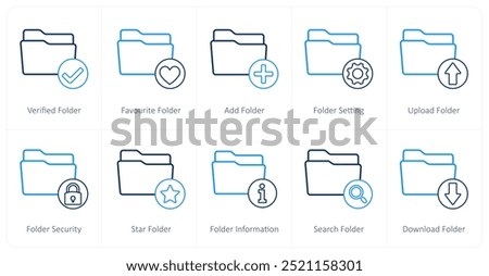 A set of 10 folder icons as verified folder, favorite folder, add folder