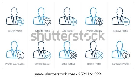 A set of 10 profile icons as search profile, favorite profile, add profile