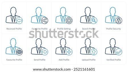 A set of 10 profile icons as received profile, favorite profile, profile setting