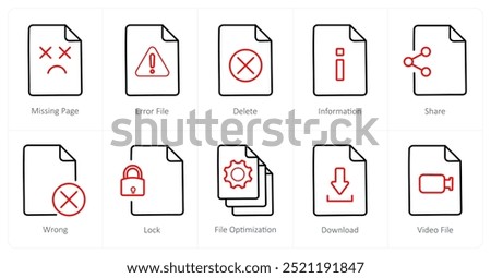 A set of 10 File icons as missing page, error file, delete