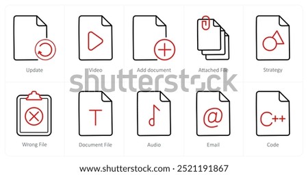 A set of 10 File icons as update, video, add document