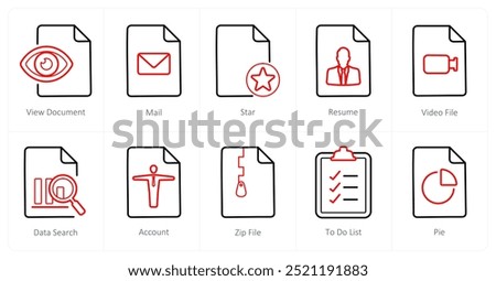 A set of 10 File icons as view document, mail, star