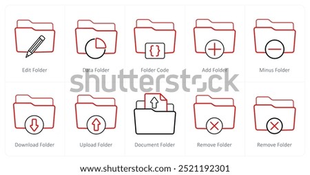 A set of 10 Folder icons as edit folder, data folder, folder code