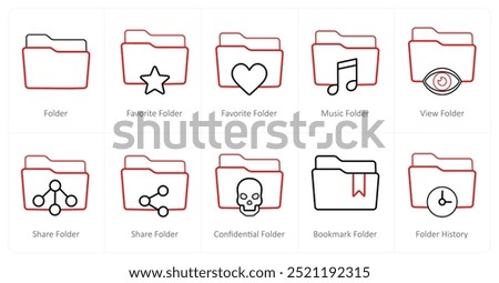 A set of 10 Folder icons as folder, favorite folder, music folder