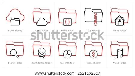 A set of 10 Folder icons as cloud sharing, cloud folder, folder code