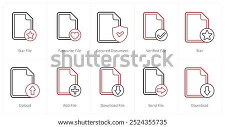 A set of 10 file icons as star file, favorite file, secured document