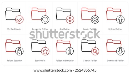 A set of 10 folder icons as verified folder, favorite folder, add folder