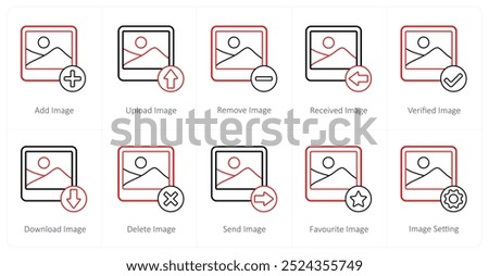 A set of 10 image icons as add image, upload image, remove image