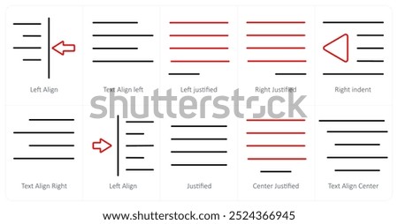 A set of 10 editing tools icons as left align, text align left, left justified