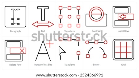 A set of 10 editing tools icons as paragraph, text, transform