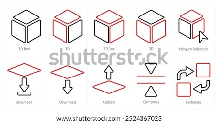 A set of 10 editing tools icons as 3d box, 3d, polygon selection