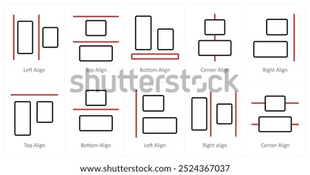 A set of 10 editing tools icons as left align, top align, bottom align