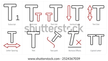 A set of 10 editing tools icons as subscript, font size, text size