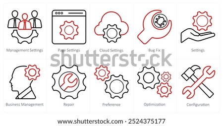 A set of 10 web marketing icons as management settings, page settings, cloud settings