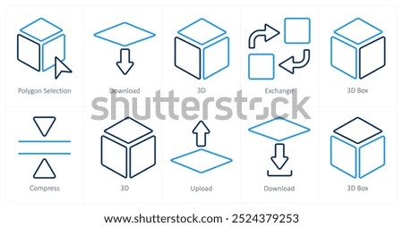 A set of 10 editing tools icons as polygon selection, download, 3d