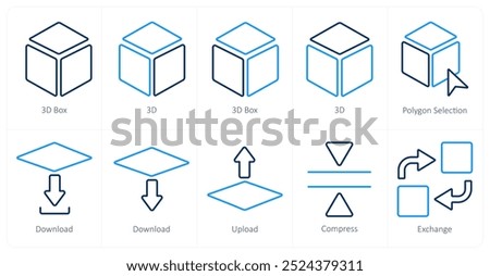 A set of 10 editing tools icons as 3d box, 3d, polygon selection