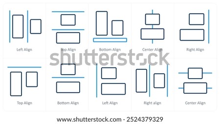 A set of 10 editing tools icons as left align, top align, bottom align