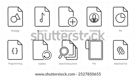 A set of 10 File icons as strategy, music file, add document