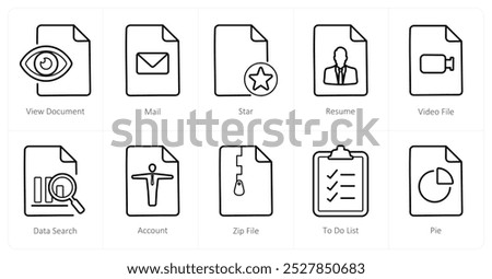 A set of 10 File icons as view document, mail, star