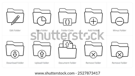 A set of 10 Folder icons as edit folder, data folder, folder code