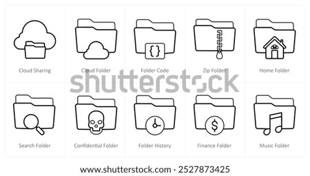 A set of 10 Folder icons as cloud sharing, cloud folder, folder code