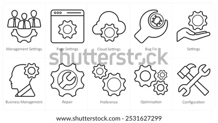 A set of 10 web marketing icons as management settings, page settings, cloud settings