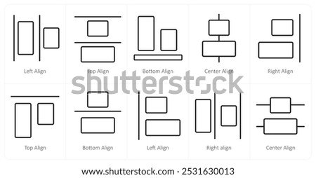 A set of 10 editing tools icons as left align, top align, bottom align