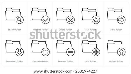 A set of 10 folder icons as search folder, verified folder, delete folder