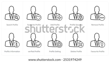 A set of 10 profile icons as search profile, favorite profile, add profile