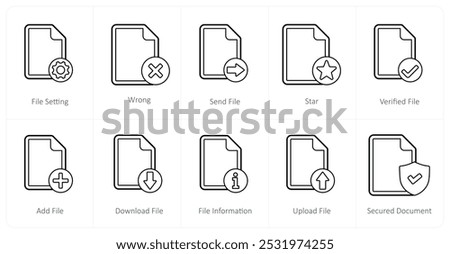 A set of 10 file icons as file setting, wrong, send file