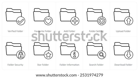 A set of 10 folder icons as verified folder, favorite folder, add folder